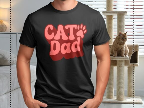 Download Retro Groovy Cat Dad Shirt Design PNG - Dad shirt design Collection